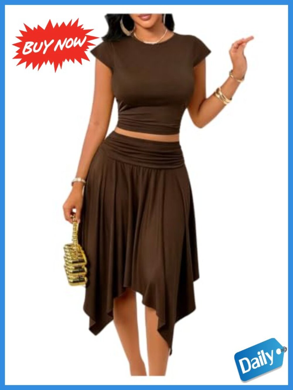 Verdusa 2 Piece Skirt Set Ruched Crop Top Asymmetrical Skirt Polyester Stretch